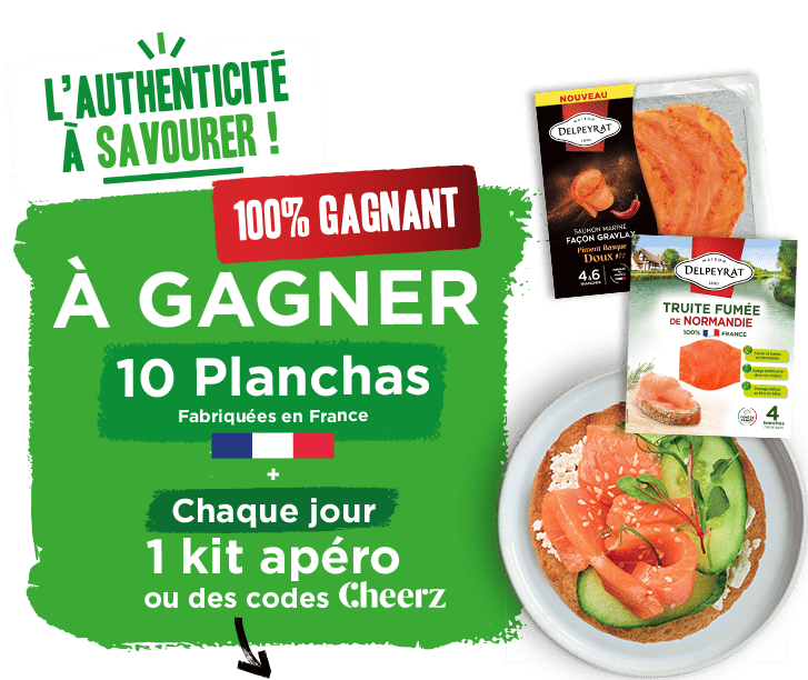 100% Gagnant - A gagner 10 planchas fabriqués en France + chaque jour 1 kit apéro & d'autres cadeaux !