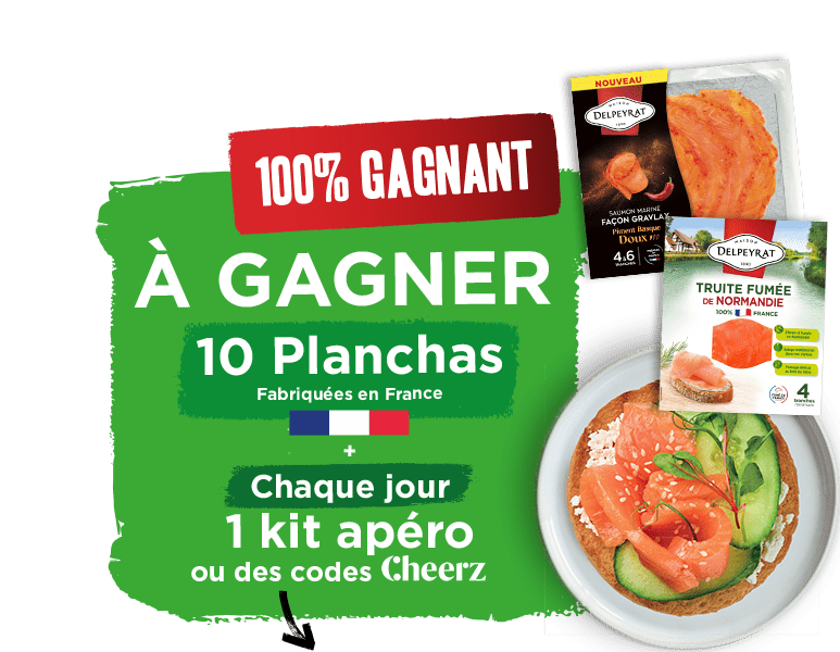 100% Gagnant - A gagner 10 planchas fabriqués en France + chaque jour 1 kit apéro & d'autres cadeaux !